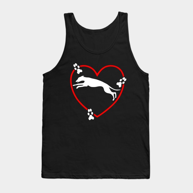 Running White Greyhound Red Heart Paw Prints Tank Top by Greyt Graphical Greyhound